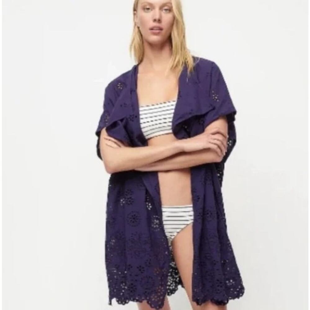 NWT J. Crew Eyelet Beach Poncho Blue-Purple M/L
